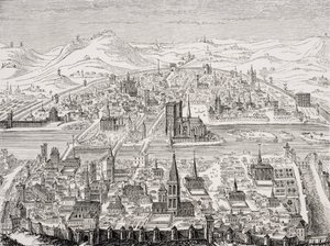 Perspectiefzicht op Parijs, facsimile van een koperplaat door Leonard Gaultier (1561-1641) 1607, uit 